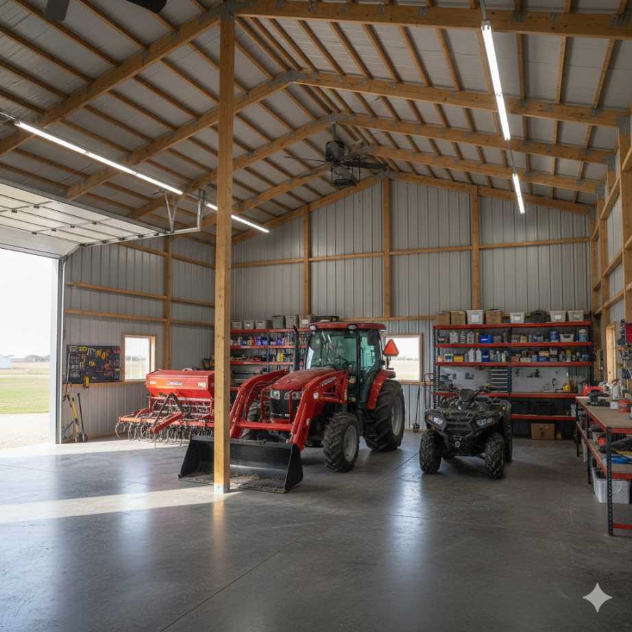 Optimal Post Frame Farm Shop Layout & Equipment Storage in North Dakota