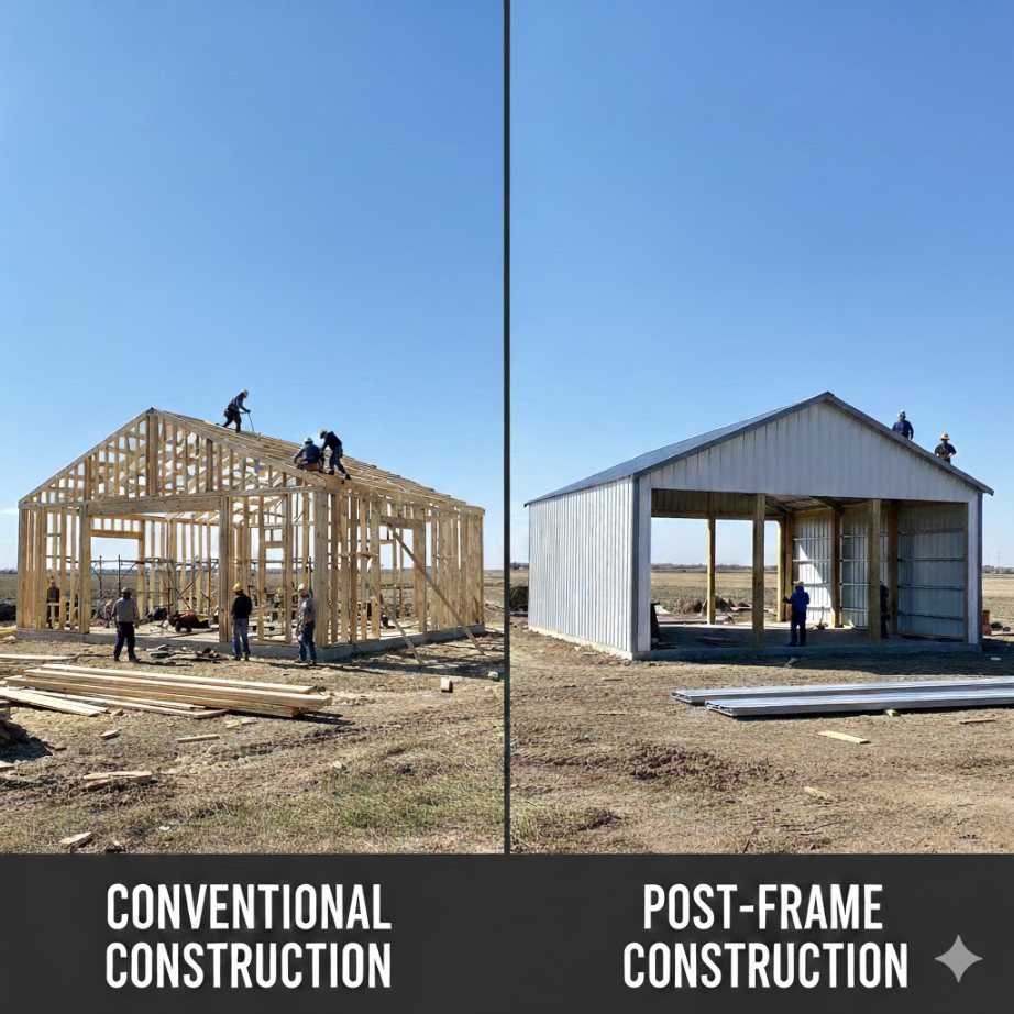 Post-Frame-Construction-vs-Traditional-Builds Post Frame Construction vs. Traditional Builds