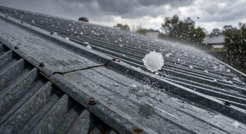 hailstone-bouncing-off-a-steel-roof-panel Why Insurers Offer Premium Discounts